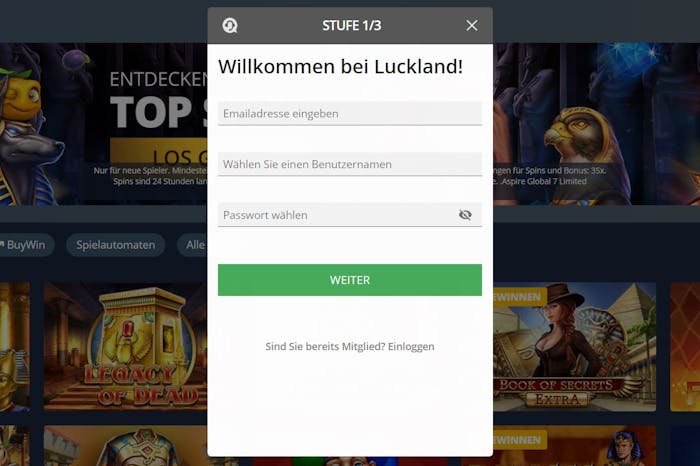 So registrieren Sie sich bei Luckland Casino