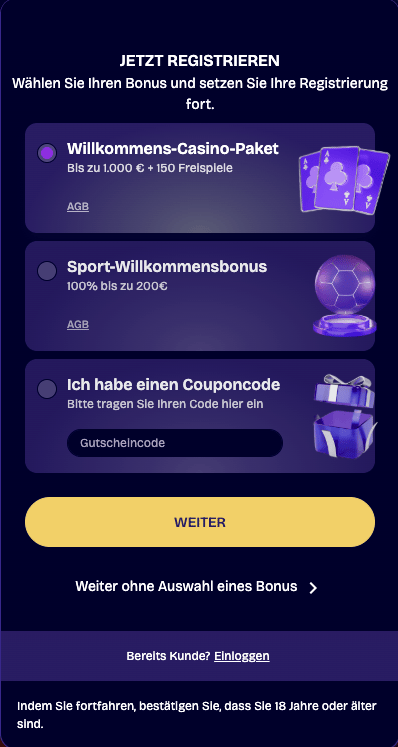 Anmeldeformular im LuckNation Casino
