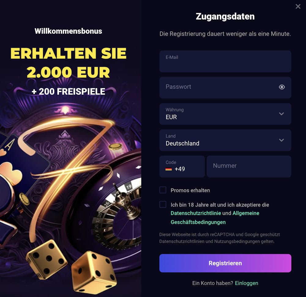 Lucky7even Casino Registrierung