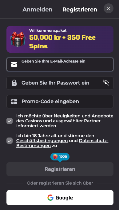 Anmeldeformular im Luckycapone Casino
