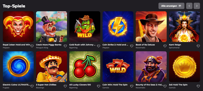 Lobby im Luckycapone Casino zeigt top Spiele wie Book of Ra Deluxe neben anderen Spielen