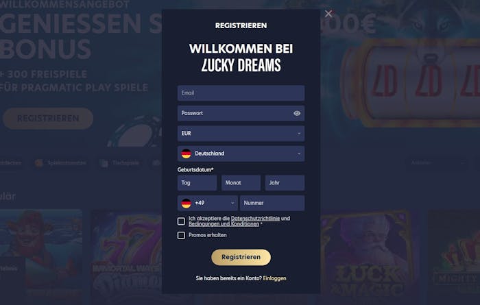 Lucky Dreams Casino Kontoeröffnung