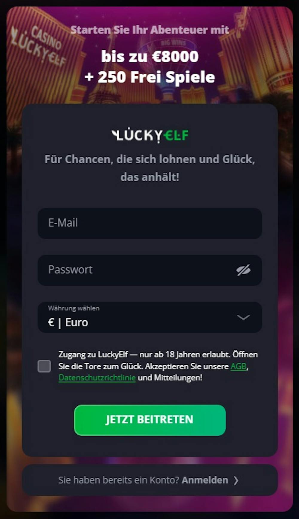 Lucky Elf Casino Registrierung