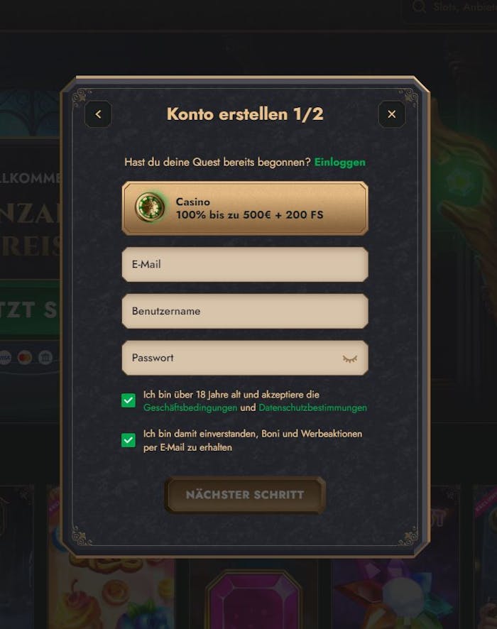 Lucky Heroes Anmeldeseite