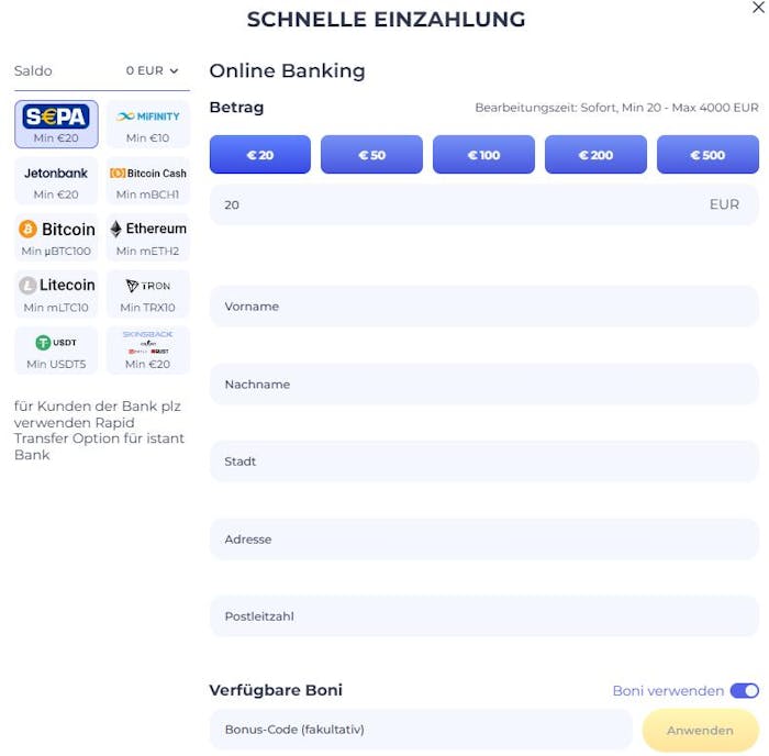 Einzahlungsmethoden im LuckyStart Casino