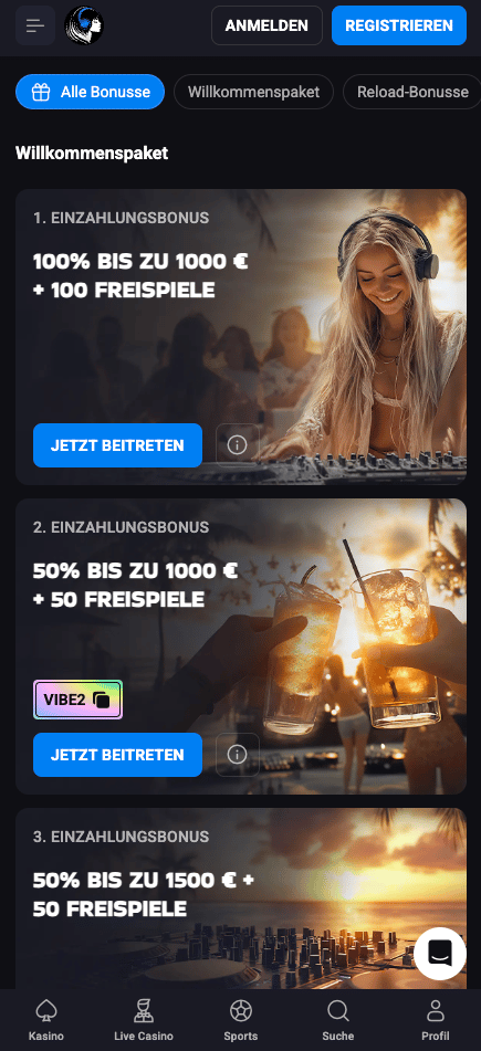 Willkommensbonus im Lucky Vibe Casino