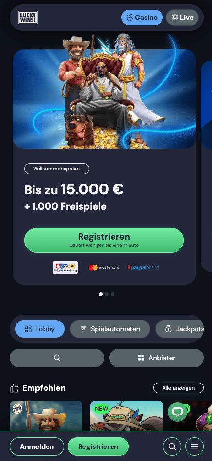 Lucky Wins Casino Homepage