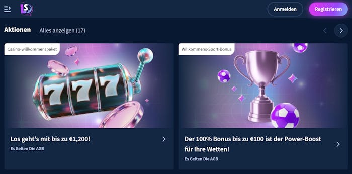 Screenshot Lunar Spins Casino mit dem Willkommensangebot.