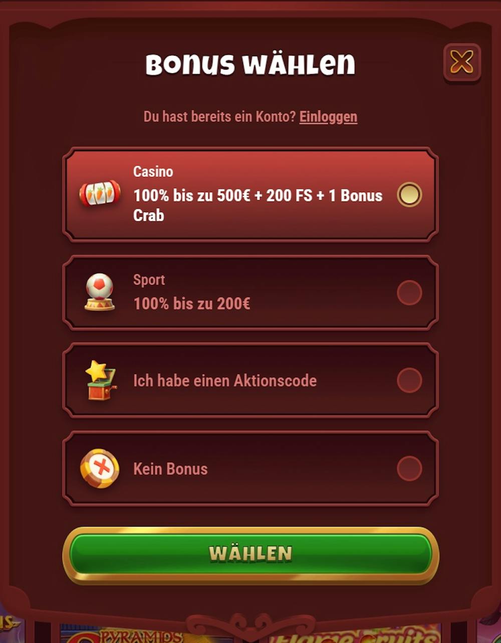 Das Registrierungsformular von Magius Casino