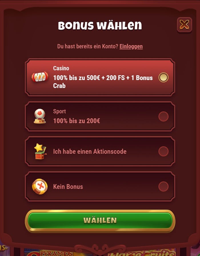 Das Registrierungsformular von Magius Casino
