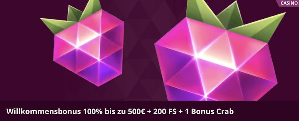 Malina Casino Willkommensbonusangebot von 100 Prozent bis zu 500 Euro und einer Bonus Crab