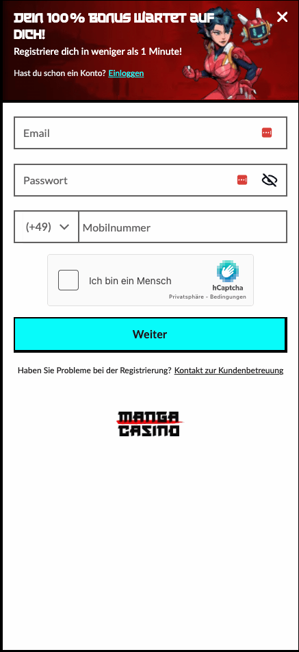 Manga Casino Registrierung