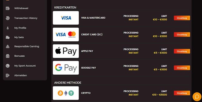 Einzahlungsmethoden im Maxibet Casino