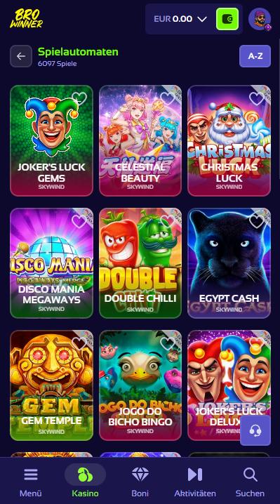 Browinner Screenshot mit der Slots Seite.