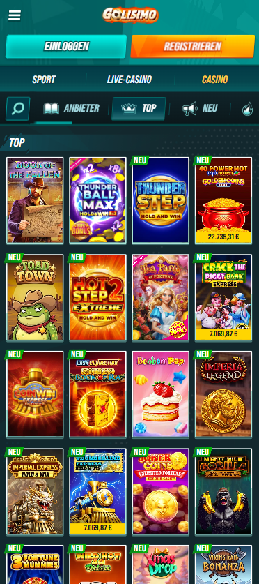 Golisimo Casino Screenshot mit der Spieleseite