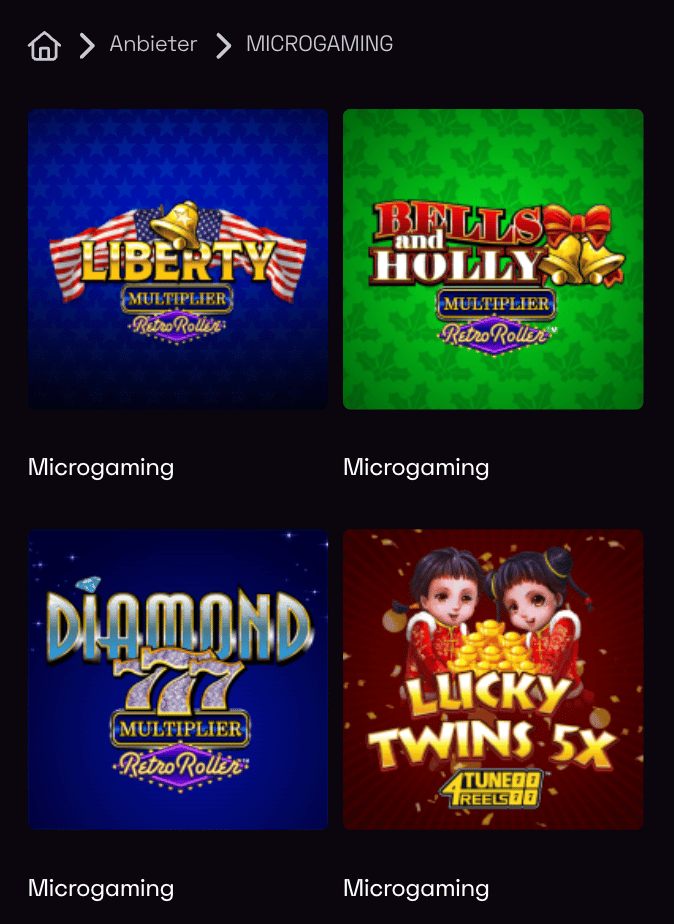Microgaming Slots Übersicht in Casino Lobby