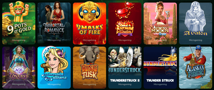 Microgaming Slots Übersicht in Casino Lobby