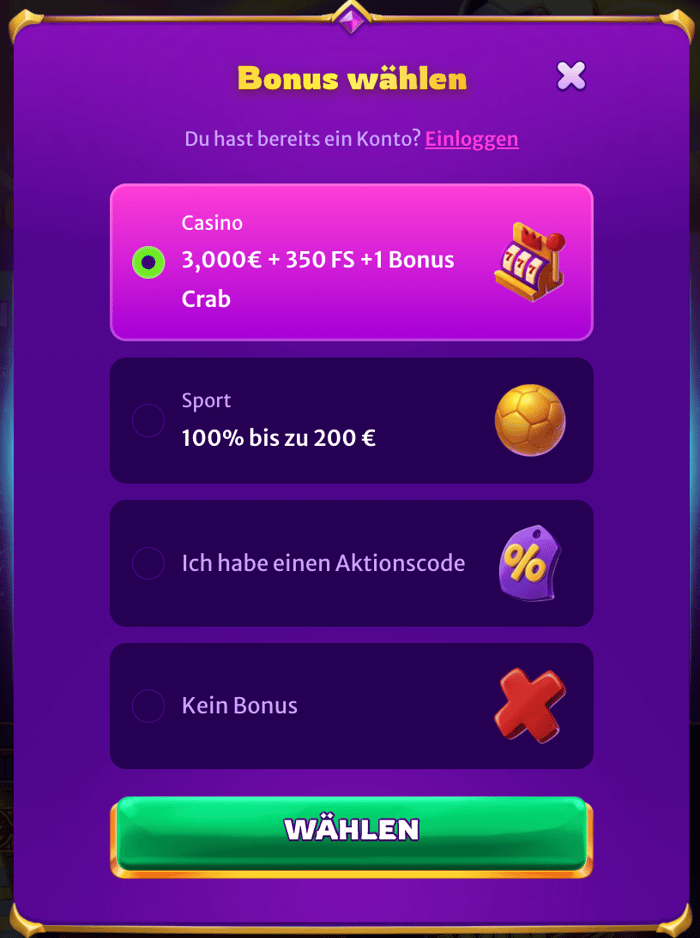 Anmeldeformular im Midarion Casino