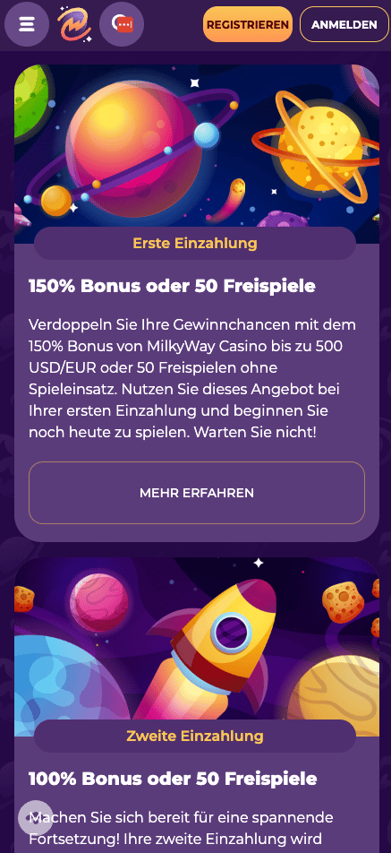 Willkommensbonus im Milky Way Casino