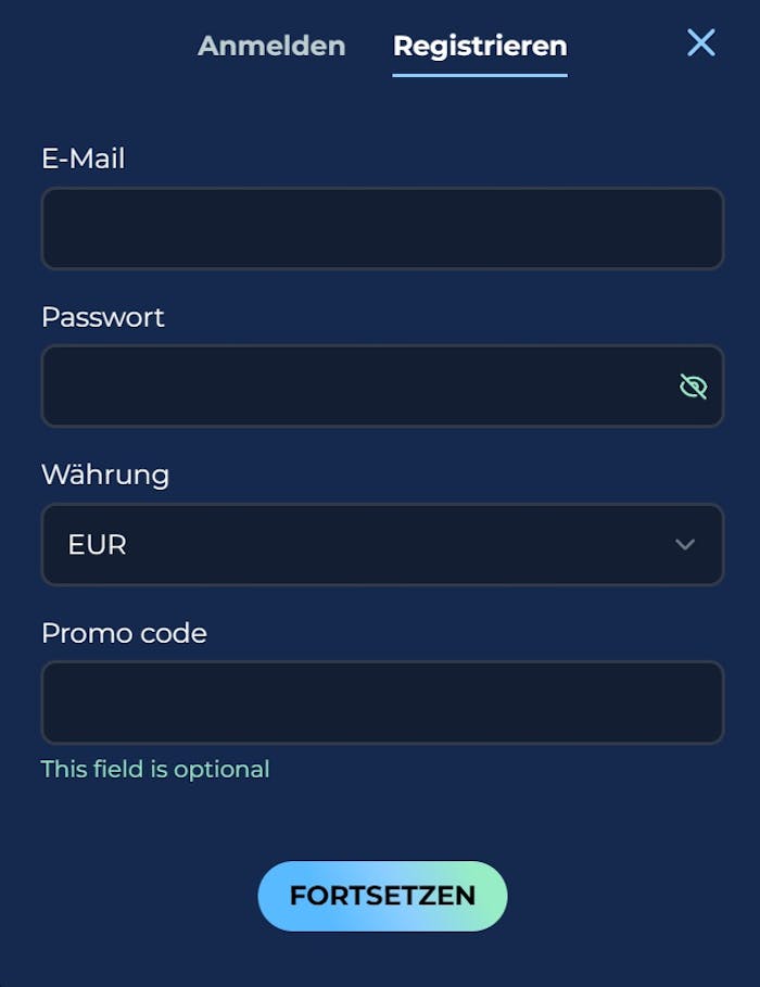 Das Registrierungsformular von Moana Casino