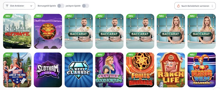 Monro Casino Spielauswahl
