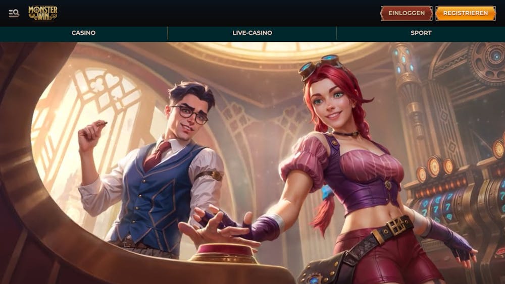 Startseite im Monsterwin Casino zeigt Casinobereiche
