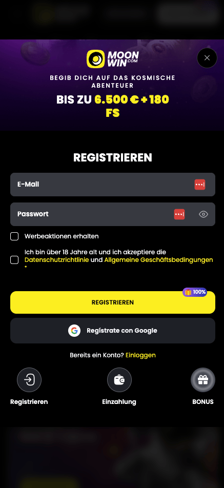 Moonwin Casino Registrierung