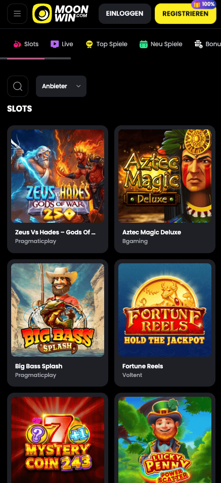 Moonwin Casino Spielauswahl