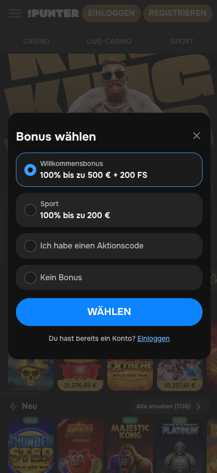 Das Registrierungsformular bei Mr.Punter Casino