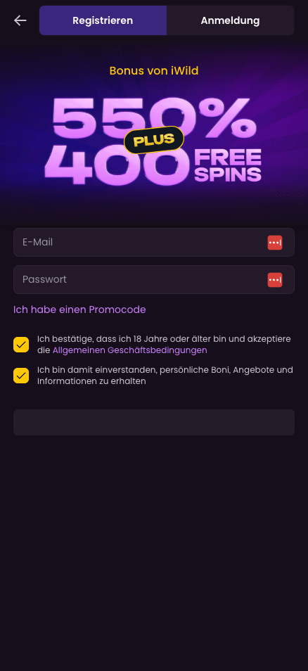 iWild Casino Kontoeröffnung
