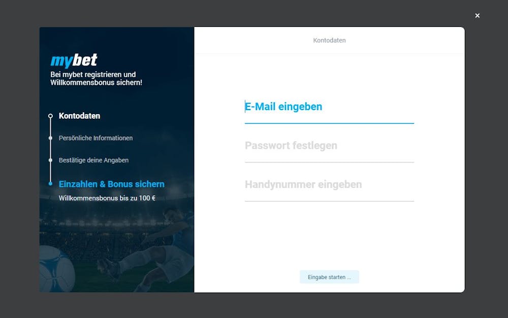 mybet Registrierungsseite