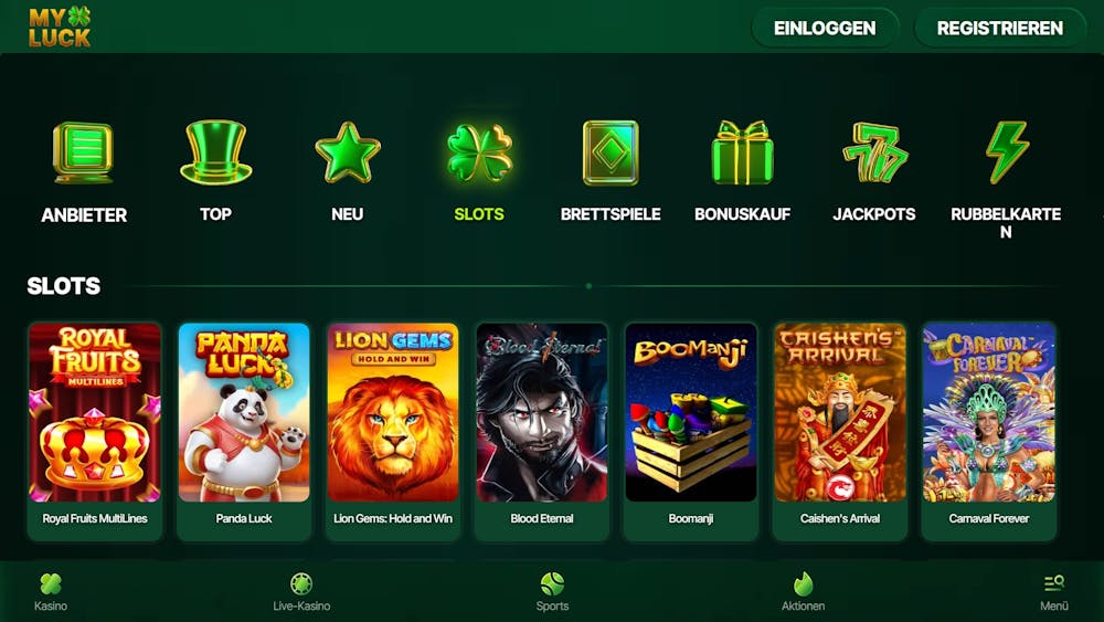 My Luck Casino Screenshot mit der Spieleauswahl.
