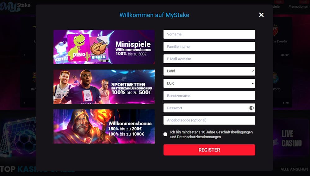 MyStake Casino Registrierung