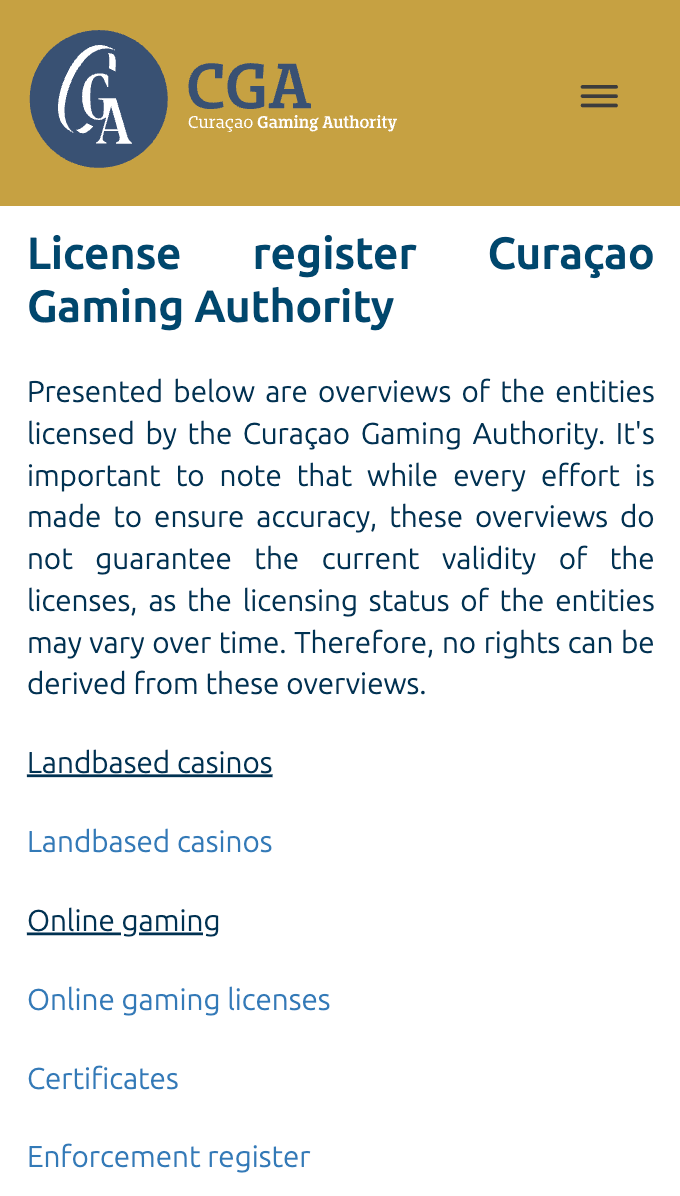 Lizenzregister der Curacao Gaming Authority