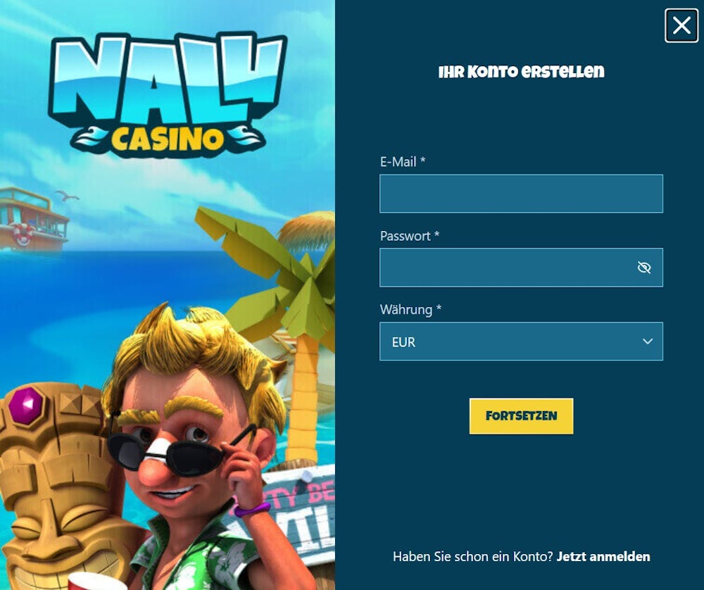 Anmeldeformular im Nalu Casino