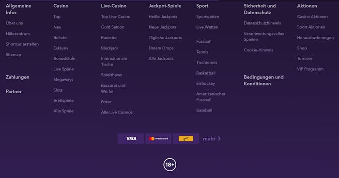 Eine Übersicht über die vielen verschiedenen Kategorien an Spielen bei Naobet Casino