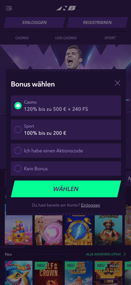 Das Registrierungsformular von Naobet Casino
