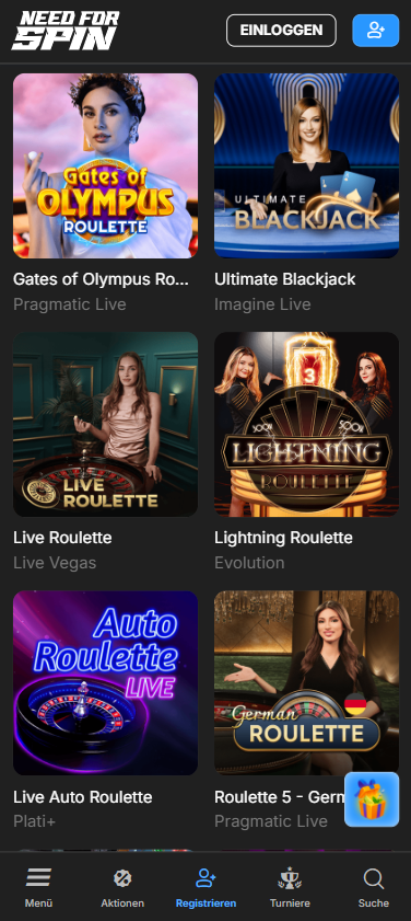 Live Casino im Need for Spin Casino zeigt Spiele wie Live Roulette