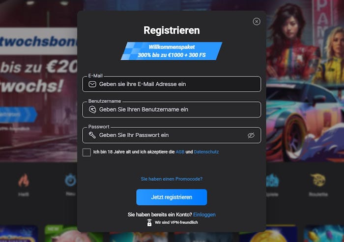 Need for Spin Casino Kontoeröffnung