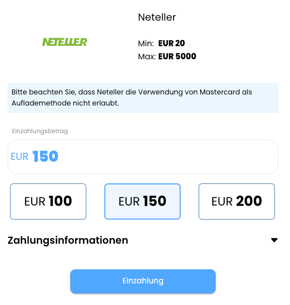Einzahlung im Neteller Casino