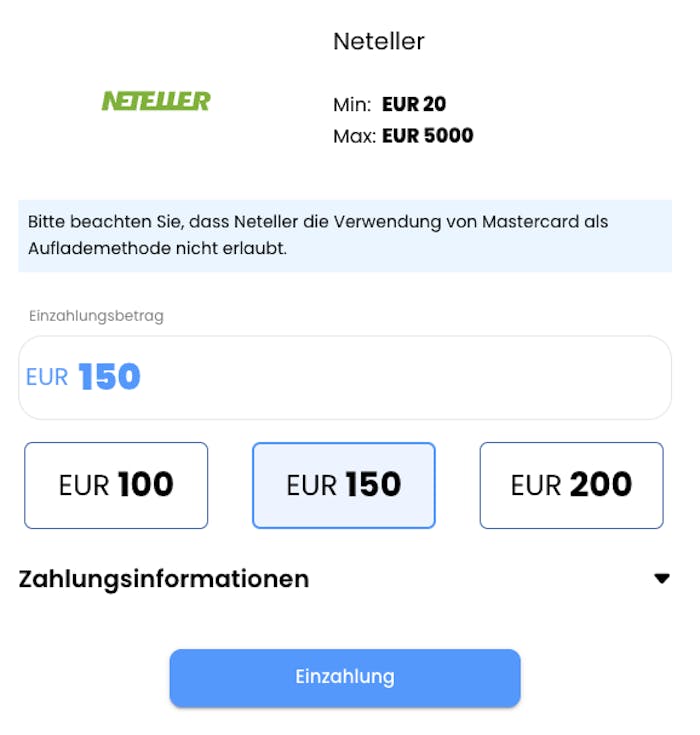 Einzahlung im Neteller Online Casino