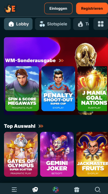 Spiellobby im neuen Casino EmberBet