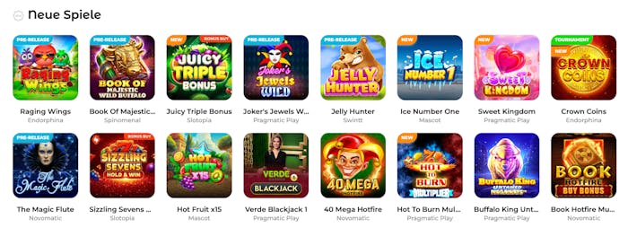 Bereich neuer Spiele in einer Casino Spiele-Lobby