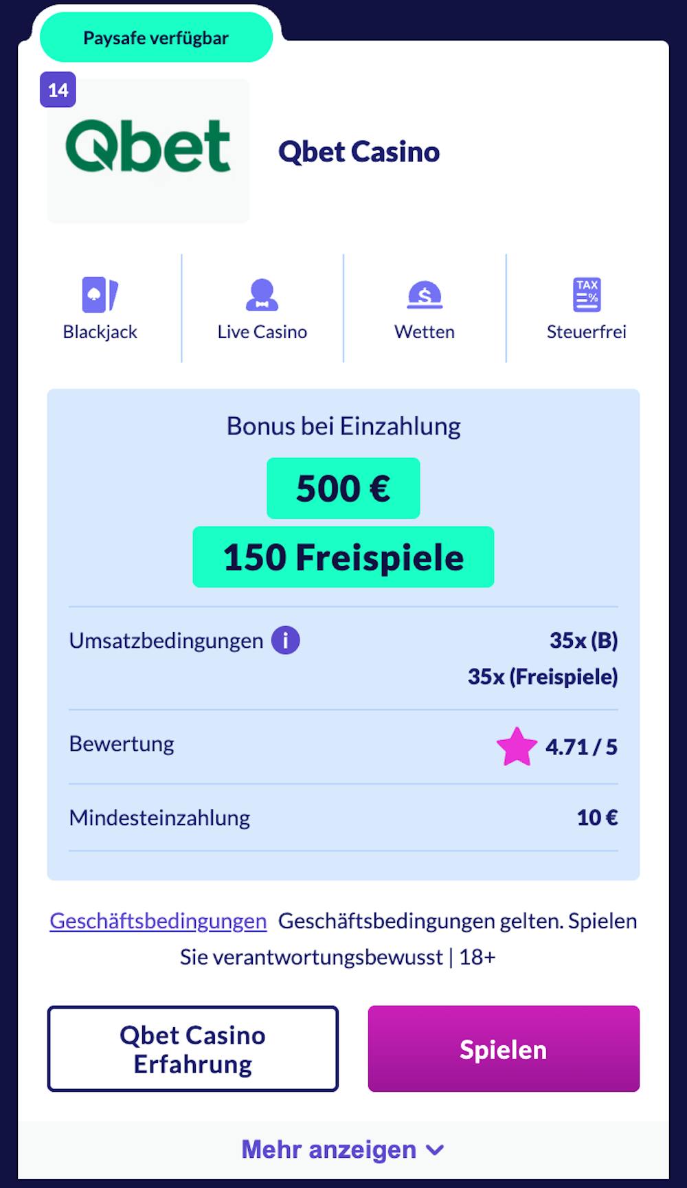 Beispiel für neues Online Casino in Casino Liste