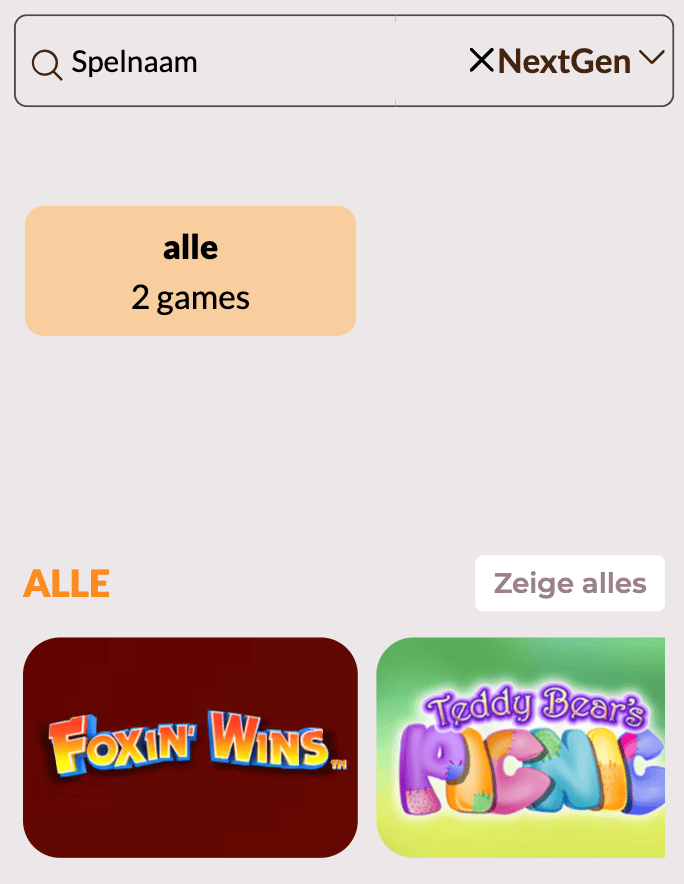 Beispielhafte Spielauswahl im NextGen Casino