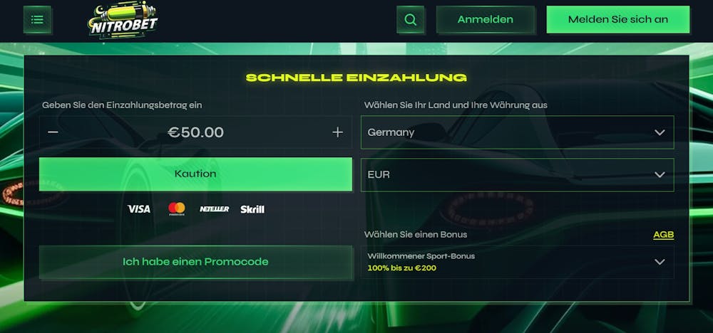 Die Anmeldemaske bei Nitrobet Casino