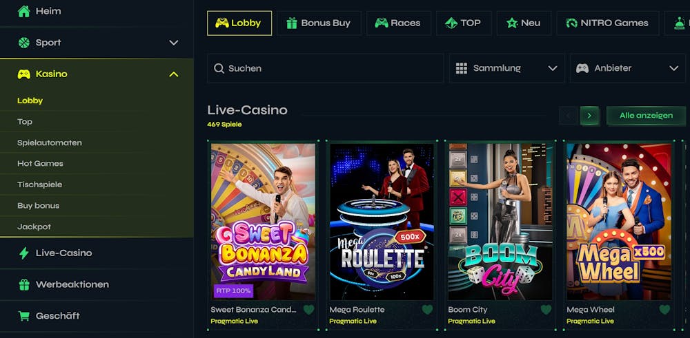 Eine Übersicht über verschiedene Slots bei Nitrobet Casino