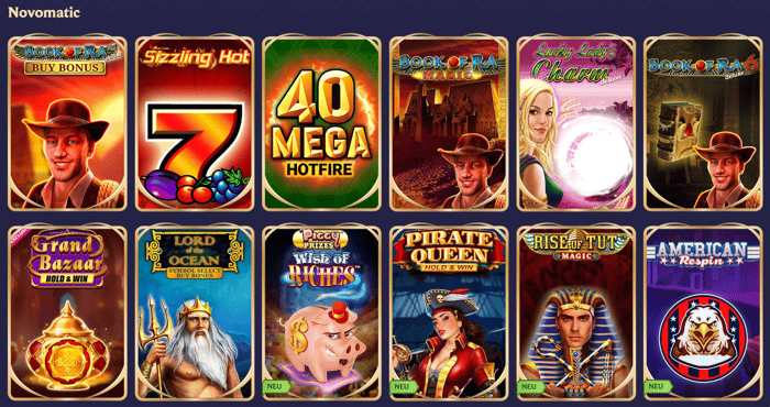 Auswahl an Novomatic Slots im DivaSpin Casino
