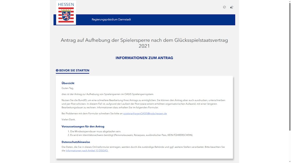 Antrag zur OASIS Sperre aufheben