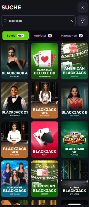 Screenshot vom Drakaris Blackjack Casino mit der Blackjack Auswahl.